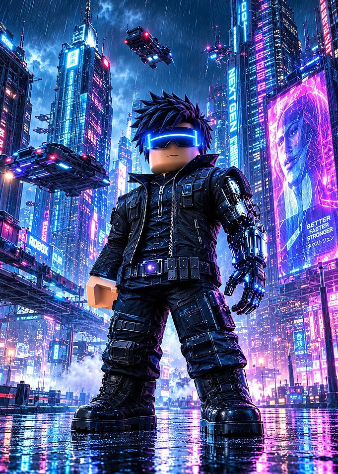 Cyberpunk Roblox Character in Neon City