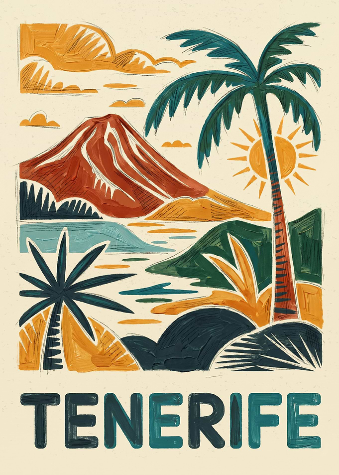 Tenerife Volcano Travel Poster Retro Oil Painting