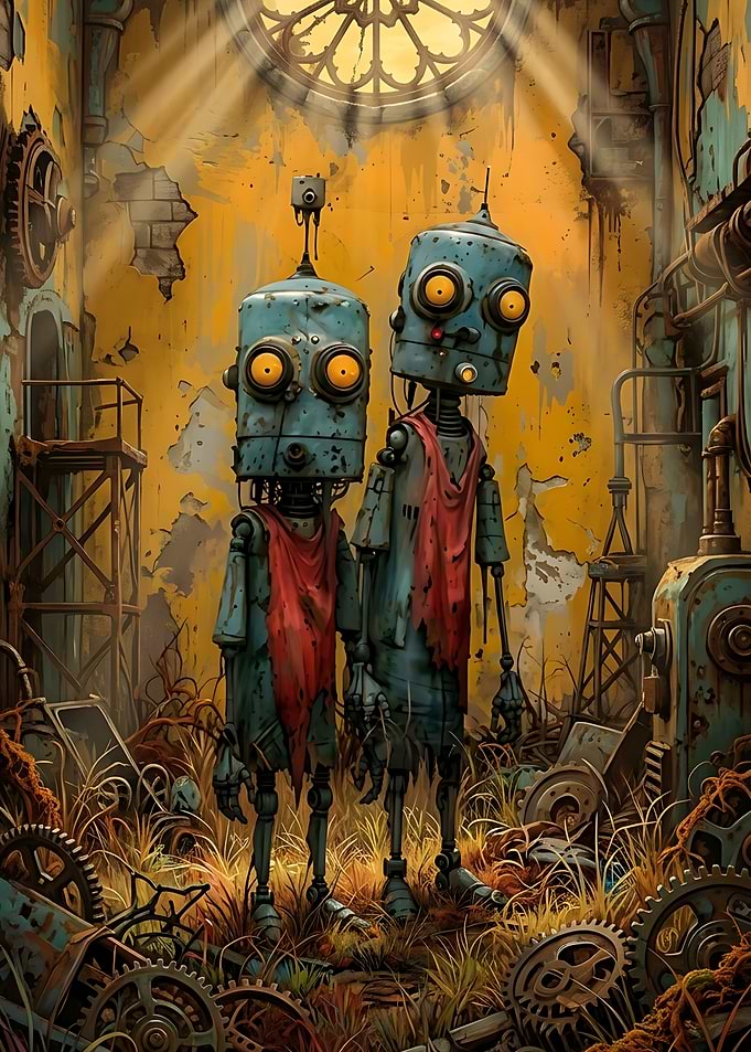 Two Rusty Robots in Ruins