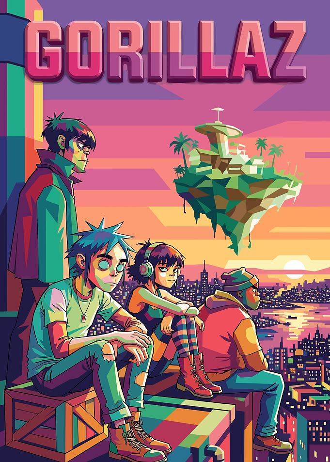 Gorillaz Band Members Cityscape Wpap art