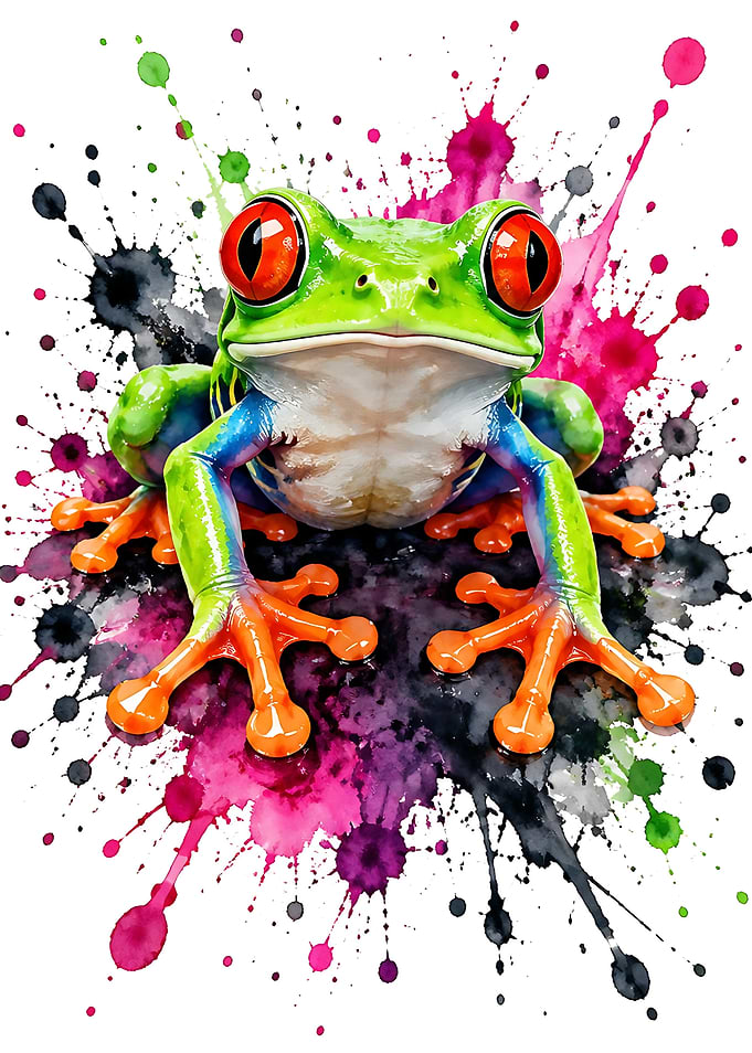 Red-Eyed Tree Frog Watercolor Splash