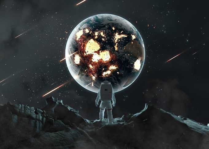Astronaut Watching Earth's Destruction