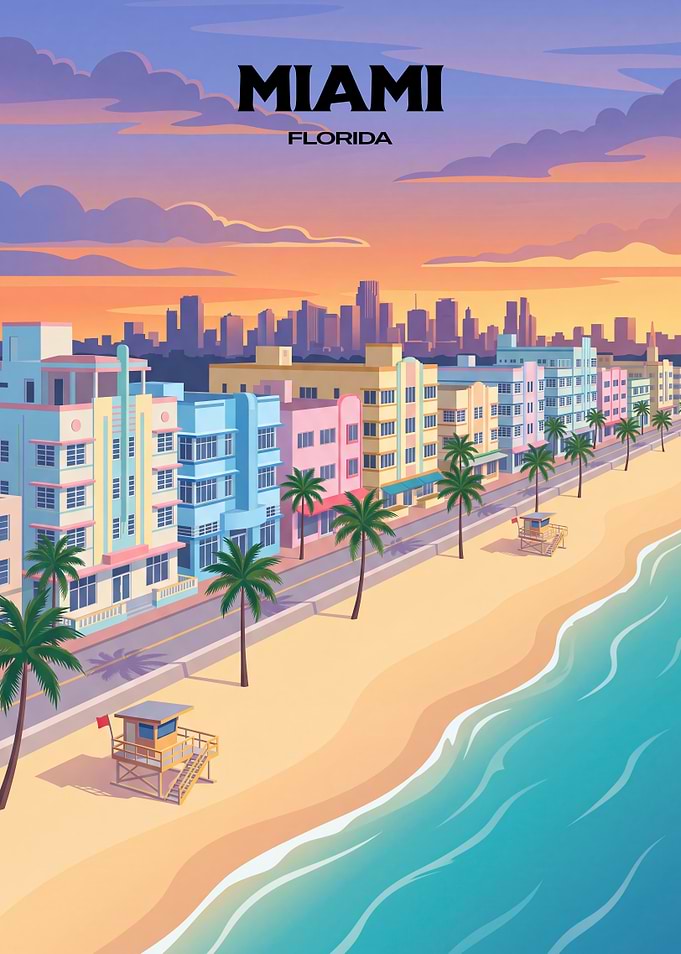 Miami Florida Art Deco Beach Poster