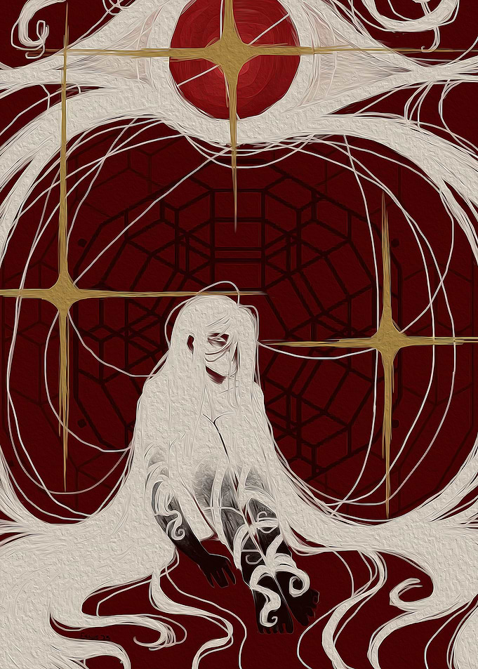 Ethereal Figure in Crimson Void