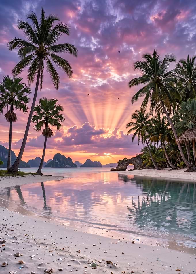 Tropical Beach Sunset with Palm Trees