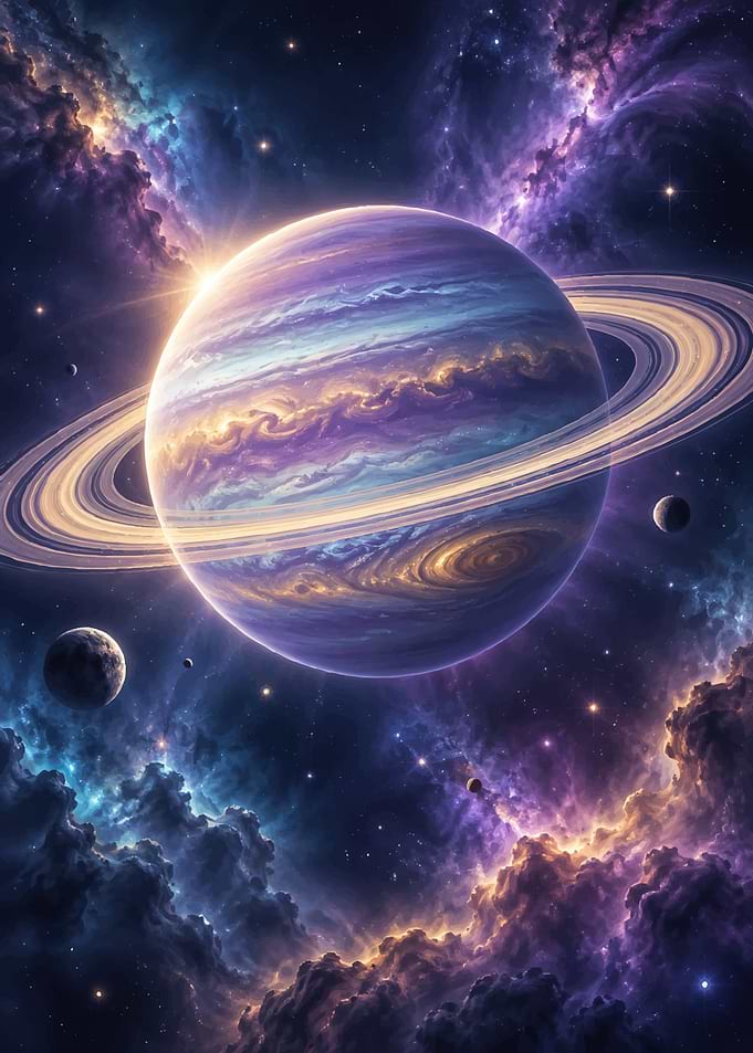 Majestic Ringed Planet in Deep Space