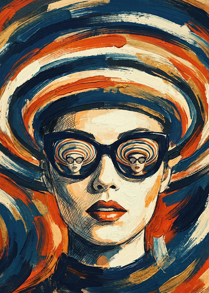 Hypnotic Sunglasses Woman Retro Psychedelic Oil Painting