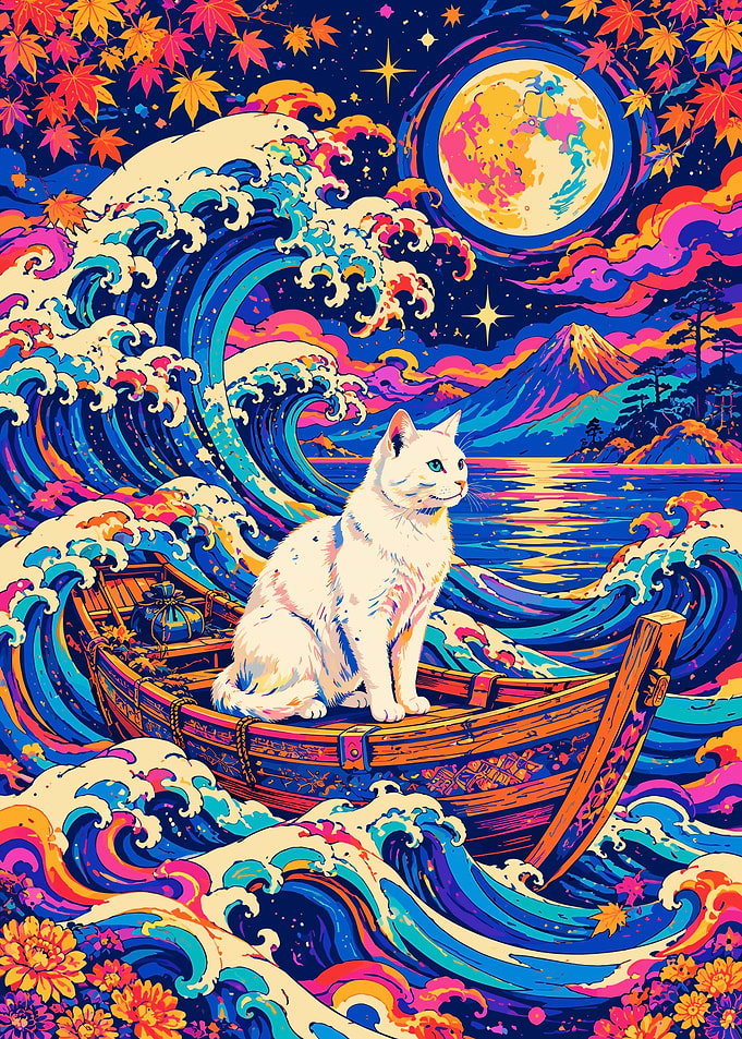 Psychedelic Cat on a Japanese Boat