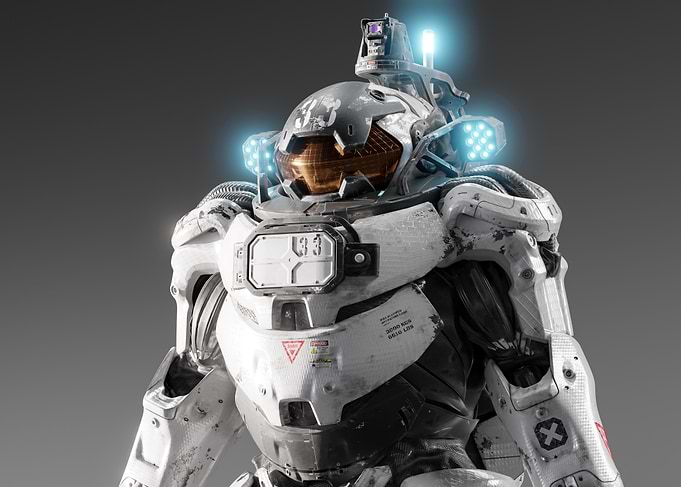 Futuristic White Combat Mech Suit
