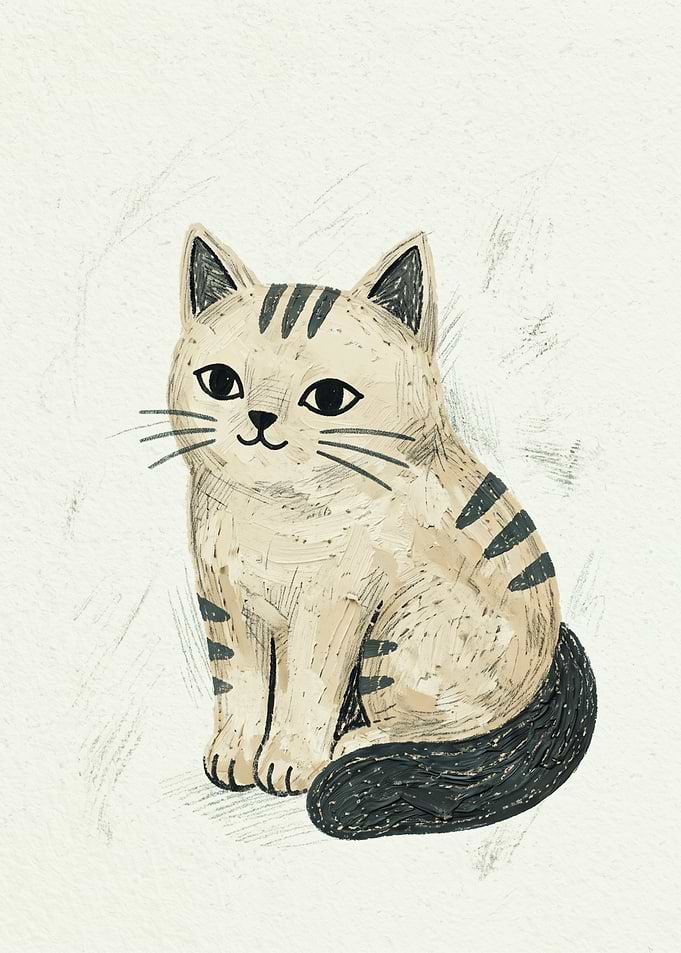 Tabby Cat Cute Animal Textured Oil Painting