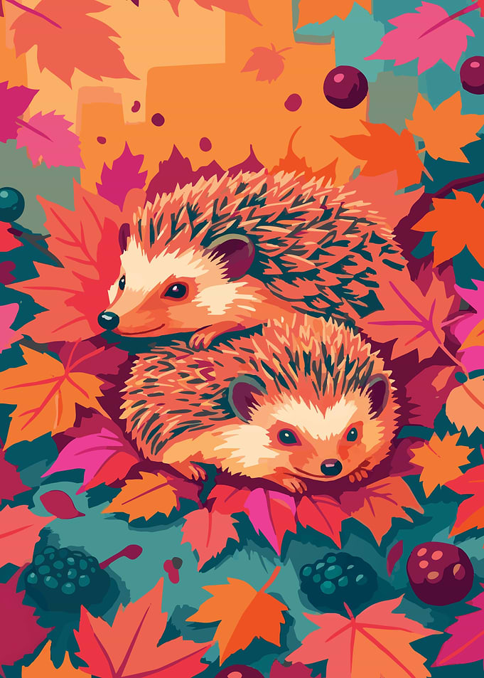 Two Hedgehog Among Berries