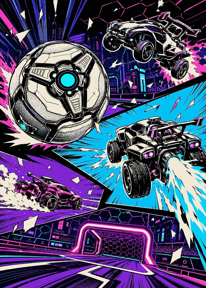 Rocket League Neon Action Poster