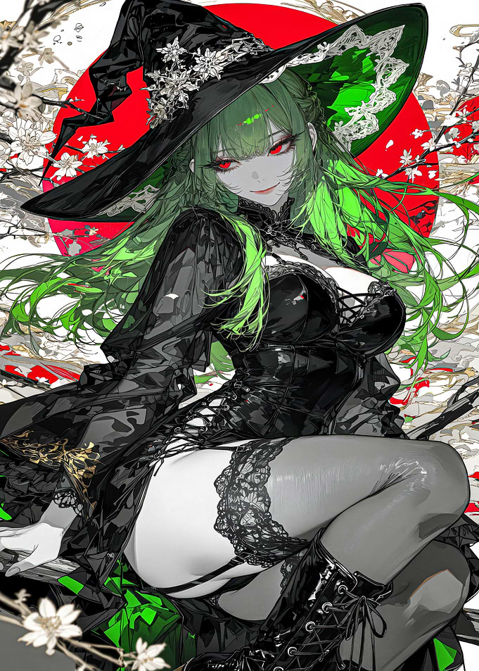 Green-Haired Witch in Black Outfit