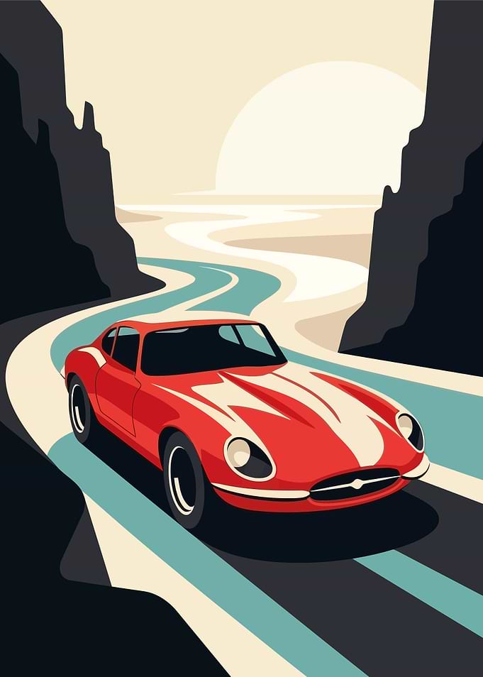 Vintage Car Road Trip Poster
