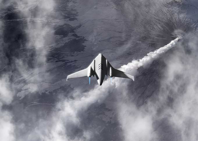 Futuristic Stealth Aircraft Over Clouds