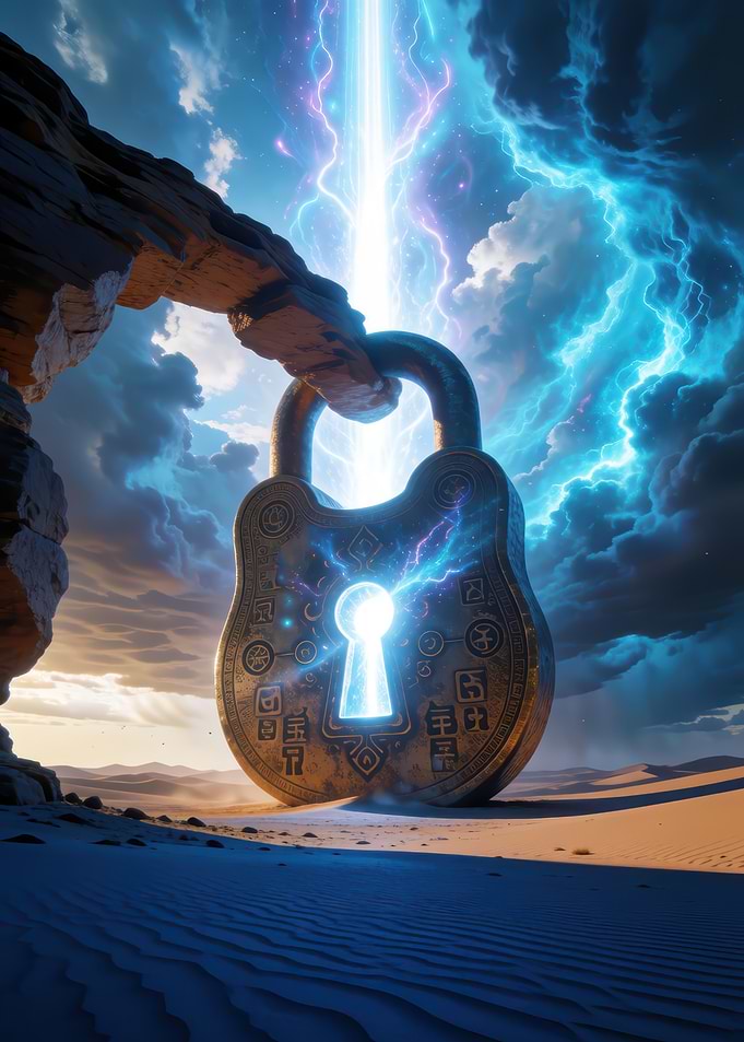 Mystical Glowing Lock in Desert