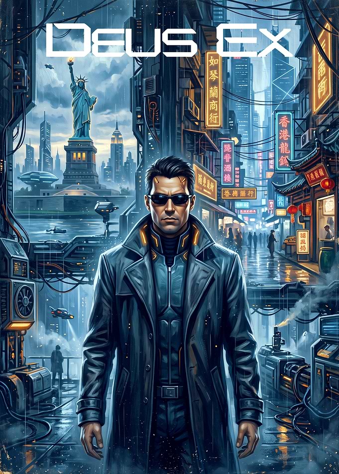 Deus Ex Cyberpunk Cityscape Poster