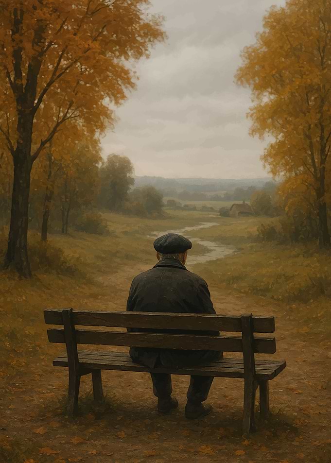 Elderly Man Sitting on Park Bench