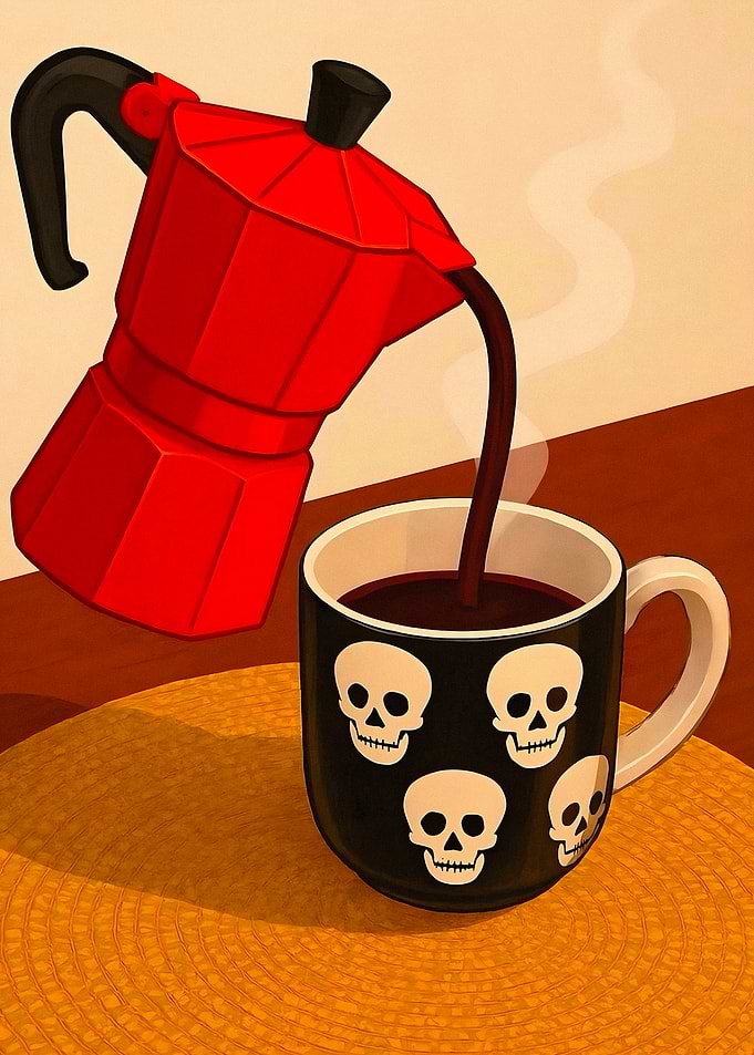 Red Moka Pot Pouring Skull Mug