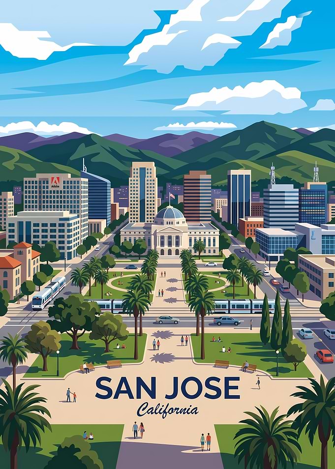 San Jose California Cityscape Travel Poster
