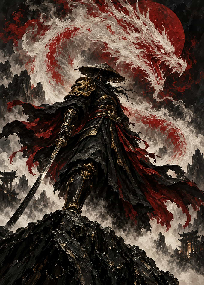 Samurai Warrior with Spectral Dragon