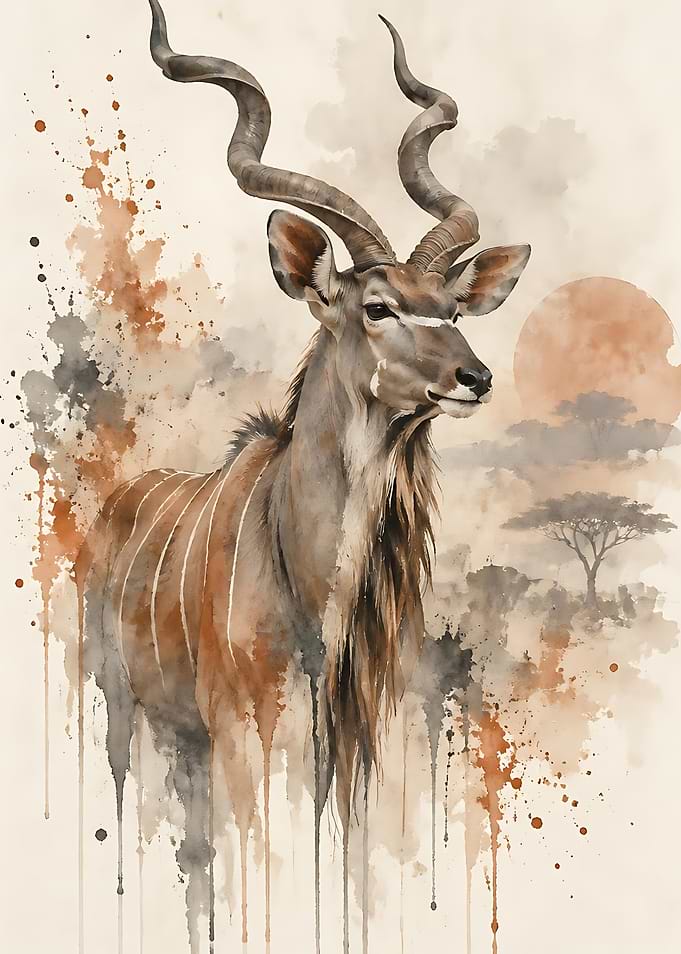 Watercolor Kudu Antelope Portrait