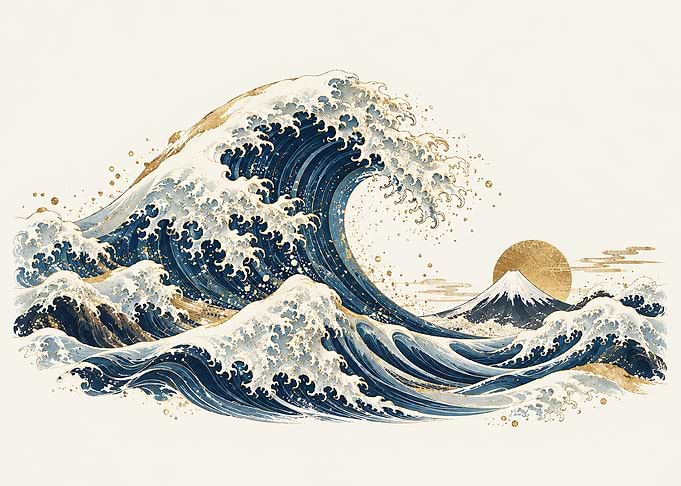 Great Wave with Golden Sun