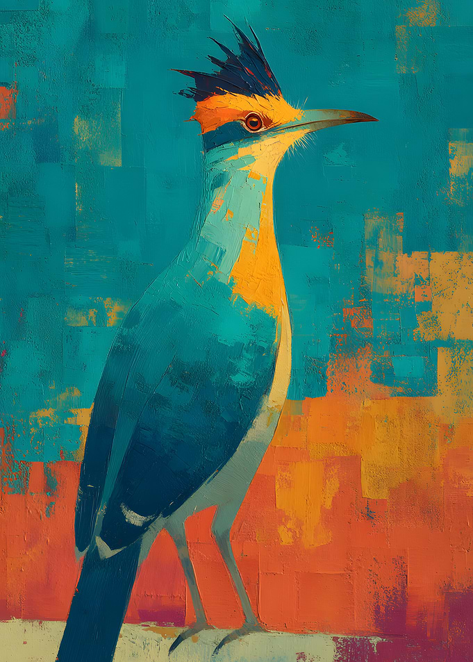 Abstract Painted Roadrunner Bird Portrait