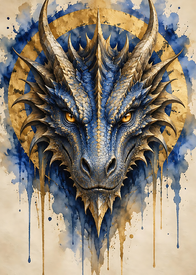 Majestic Blue and Gold Dragon Portrait