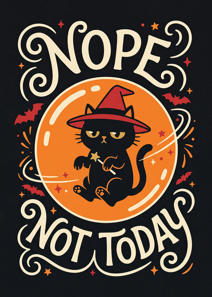Nope Not Today Witch Cat Illustration