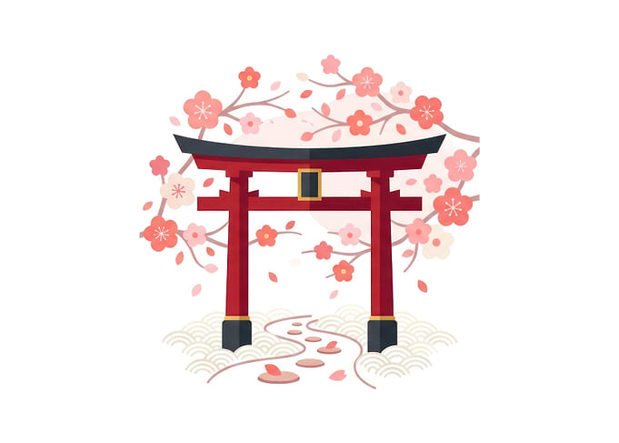 Japanese Torii Gate with Cherry Blossoms