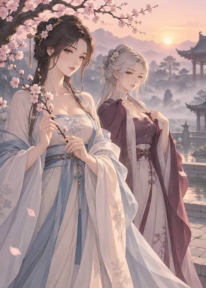 Two Women in Traditional Asian Attire