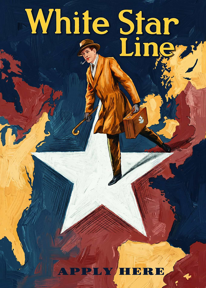 White Star Line Gentleman Travel Vintage Oil Painting