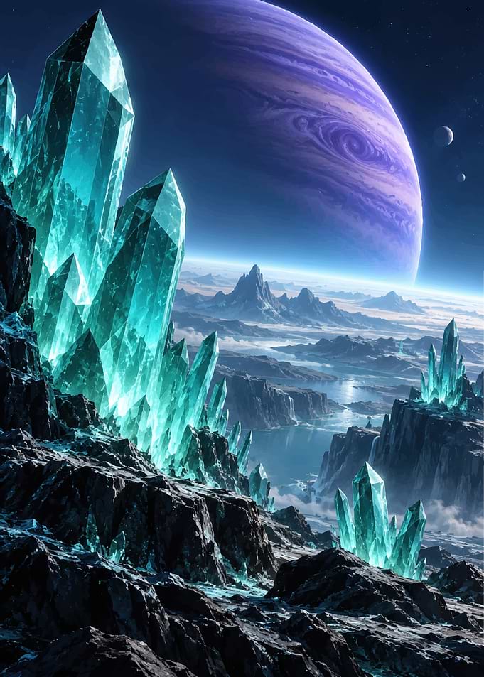 Alien Planet with Glowing Crystals