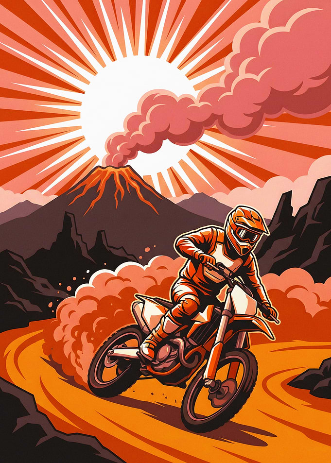 Motocross Rider Before Erupting Volcano