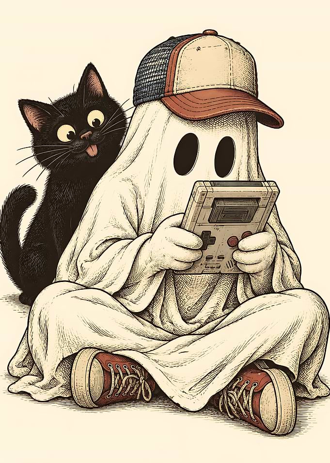 Ghost Playing Retro Handheld Game