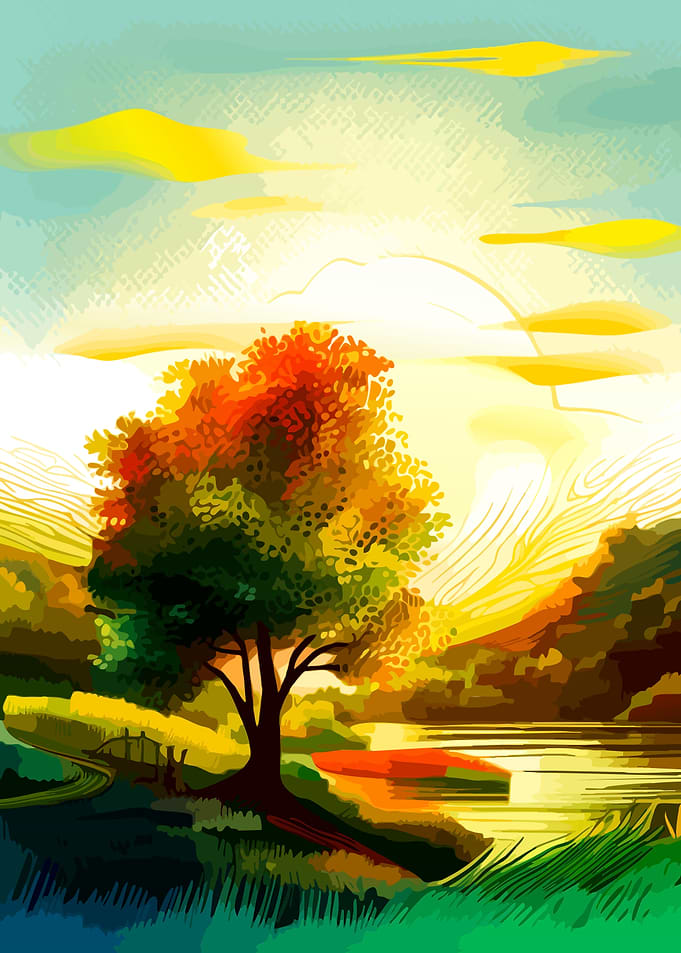 Vibrant Autumn Landscape at Sunset