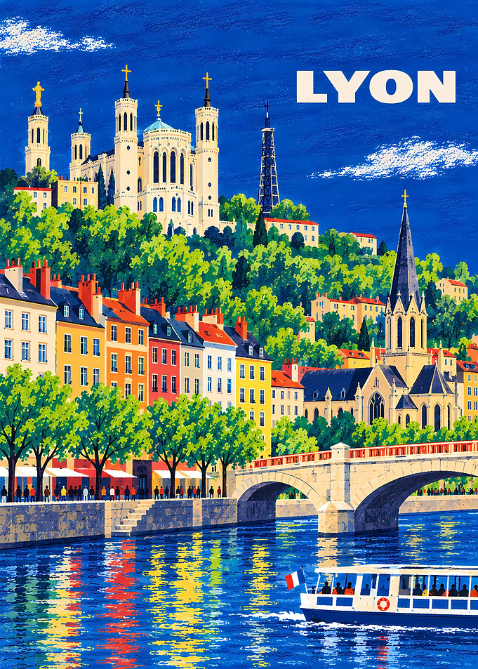 Vintage Travel Poster of Lyon France