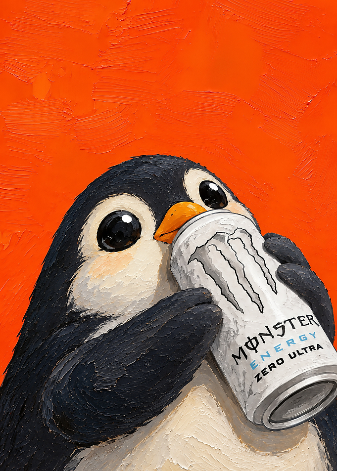 Cute Penguin Drinking Monster Energy