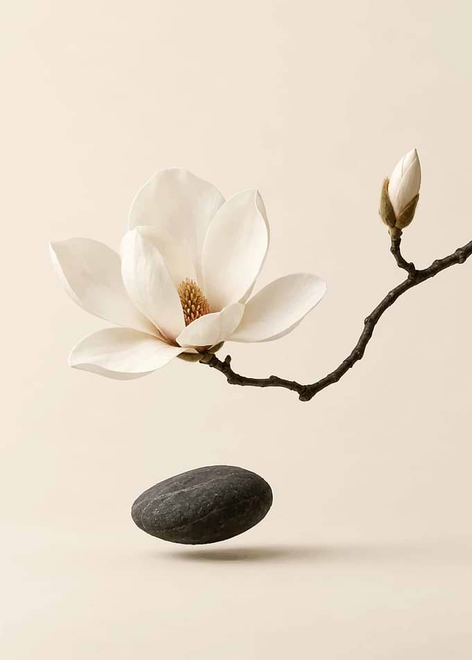 Minimalist Magnolia and Floating Stone