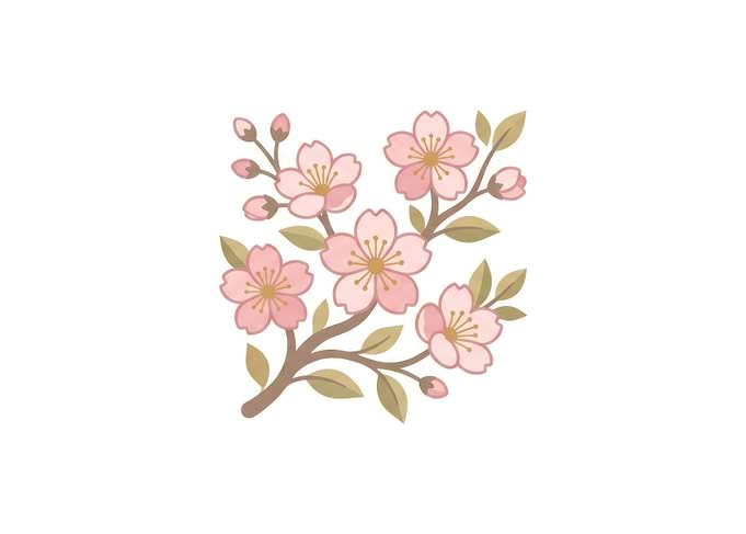 Delicate Pink Cherry Blossom Branch Illustration