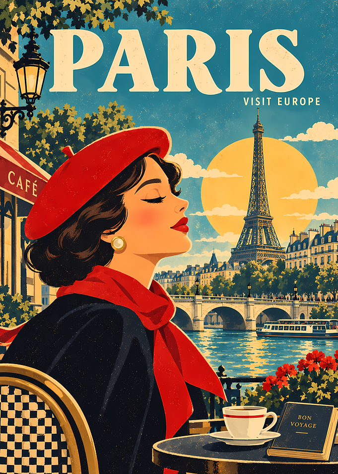 Vintage Paris Travel Poster Illustration