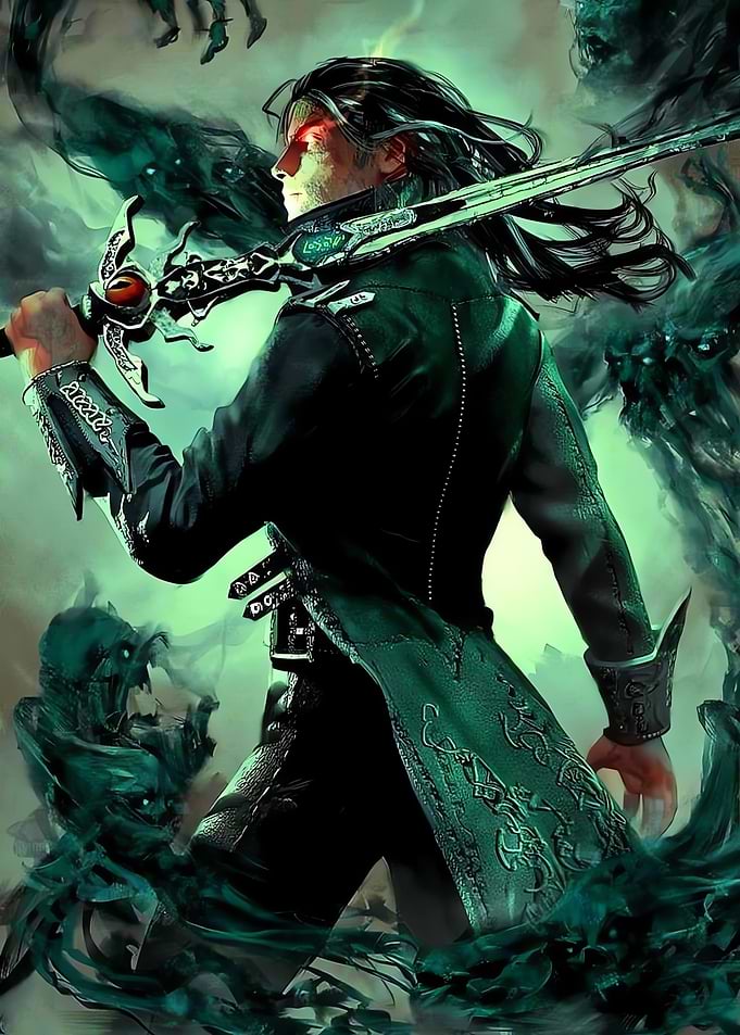 Dark Fantasy Warrior with Ghostly Spirits