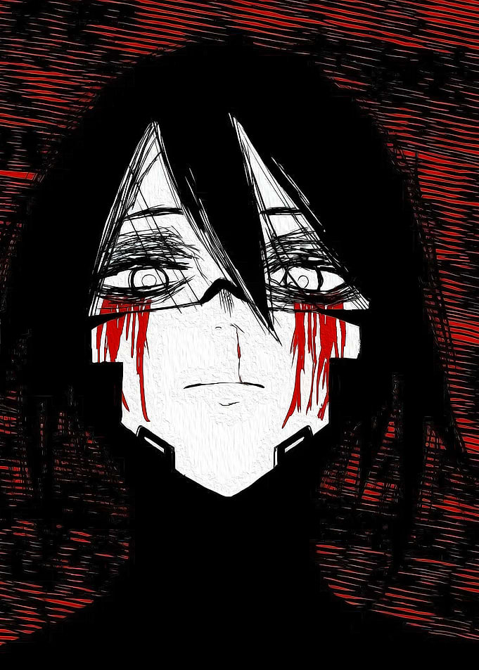 Dark Anime Portrait with Red Accents