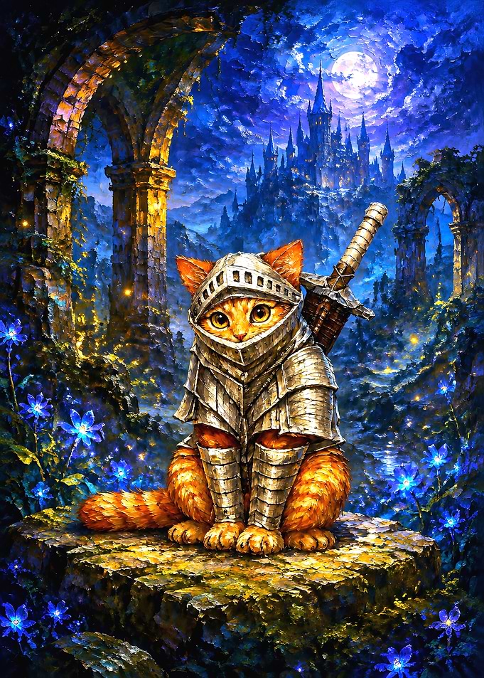 Ginger Cat Knight in Enchanted Forest