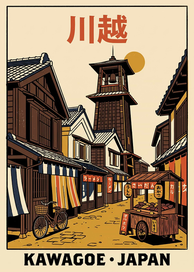 Kawagoe Japan Vintage Travel Poster