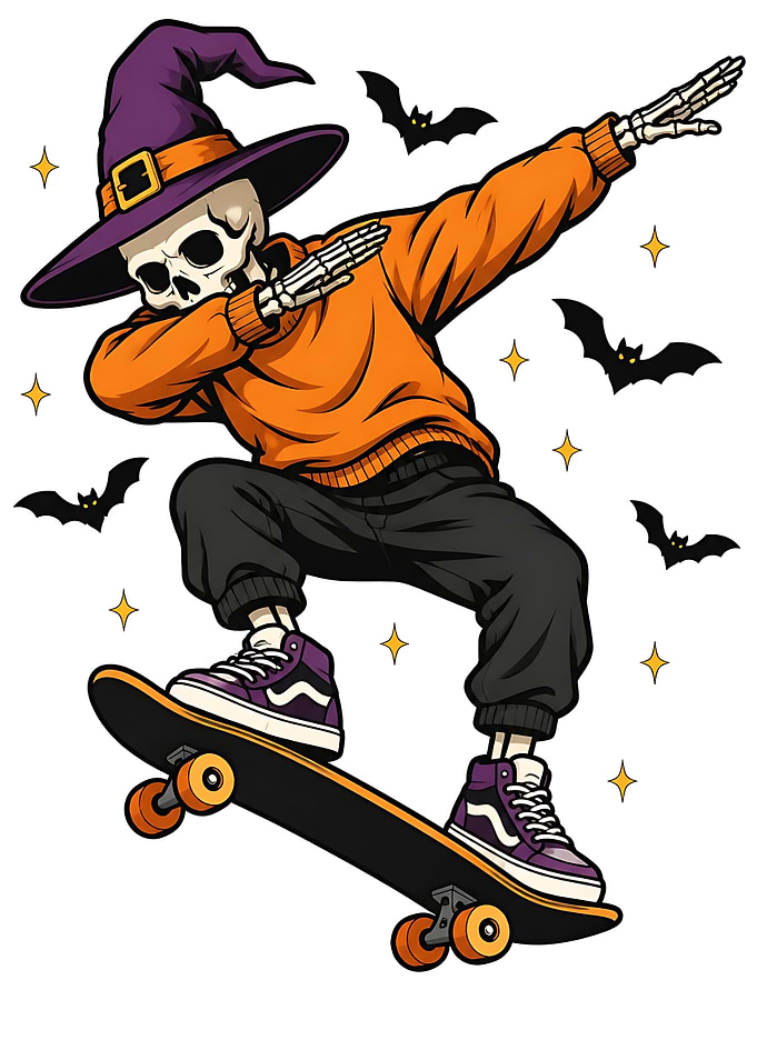 Dabbing Skeleton Skater Halloween Illustration