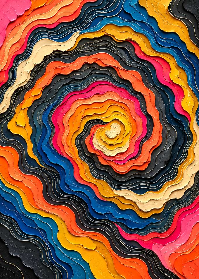 Vibrant Impasto Spiral Abstract Painting