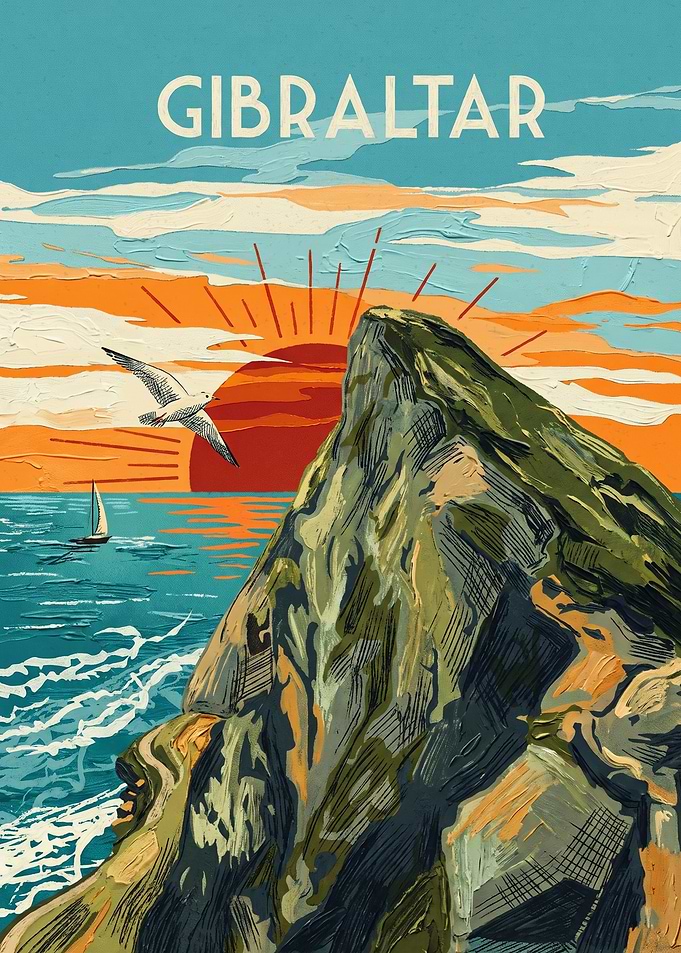 Rock Of Gibraltar Travel Poster Retro Oil Painting