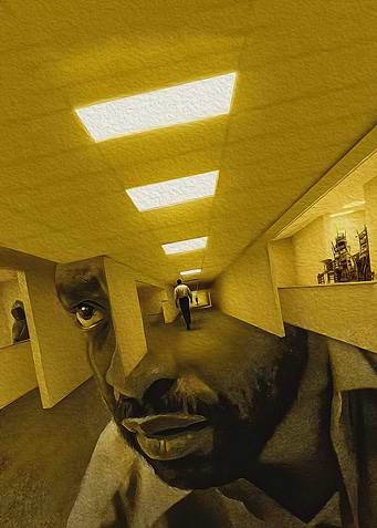 Surreal Backrooms Hallway Portrait